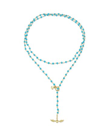 Cynthia Bach 36" 18k Gold & Turquoise Bead Rosary Necklace