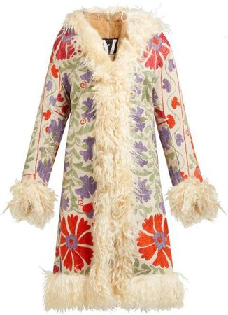 Suzani Embroidered Shearling Lined Coat - Womens - White Multi