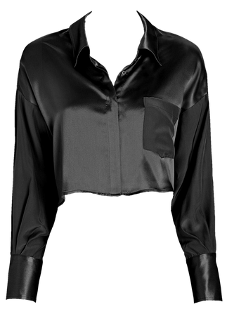 satin cropped button shirt blouse png
