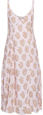 Darcie Ruched Floral-print Shell Midi Slip Dress