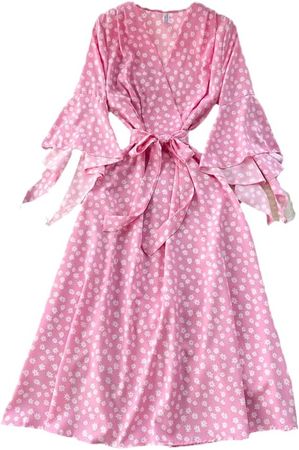 TFBGXLHQ Summer Long Bandage Flare Sleeve Dress Women's Beach Robe Dress Pink One Size at Amazon Women’s Clothing store