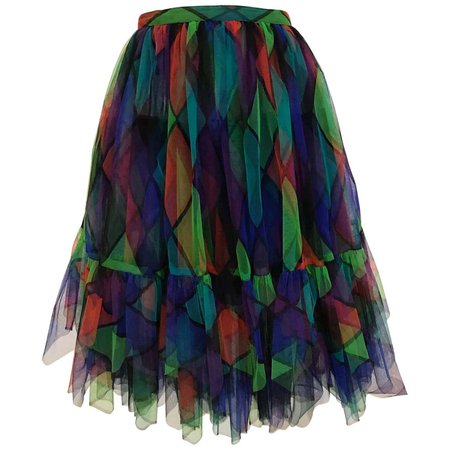Vintage Saint Laurent Green and Red Harlequin Print Tulle Skirt For Sale at 1stDibs | tulle skirt green
