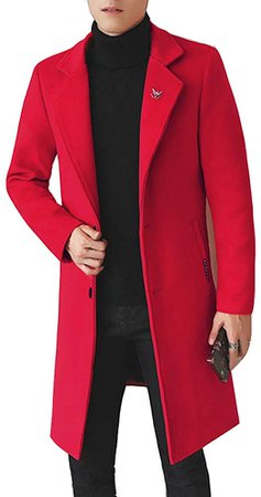 Mens Wool Blend Jackets Winter Trench Coats Slim Fit Red 3XL at Amazon Men’s Clothing store