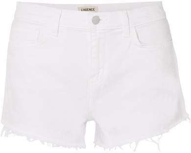 Ryland Frayed Stretch-denim Shorts - White