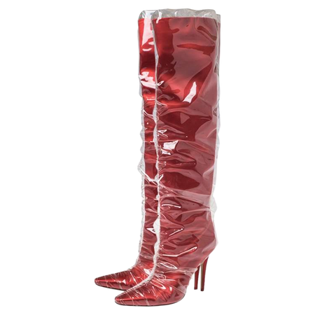 Jimmy Choo x Off-White Satin Elizabeth Boots Red/Transparent