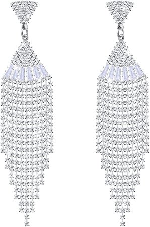 Amazon.com: Crystal Chandelier Tassel Earrings Bohemian Rhinestone Fringe Chain Tassel Drop Dangle Earrings for Women Girls Valentine's Day Wedding (Zircon Tassel): Clothing, Shoes & Jewelry