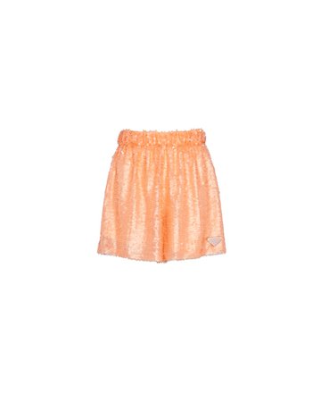 Apricot Sequin-embroidered chiffon shorts | Prada