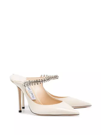 Shop Jimmy Choo linen white Bing 100 crystal anklet patent leather mules with Express Delivery - FARFETCH