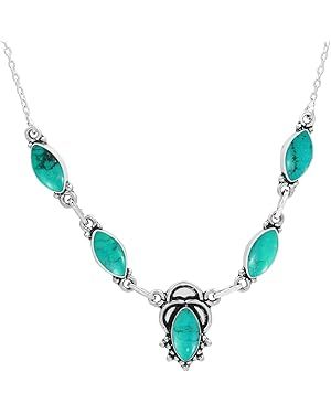 Amazon.com: Genuine Turquoise Necklace For Women Mom Wife 925 Silver Overlay Handmade Necklace Vintage Bohemian Style Jewelry: Clothing, Shoes & Jewelry