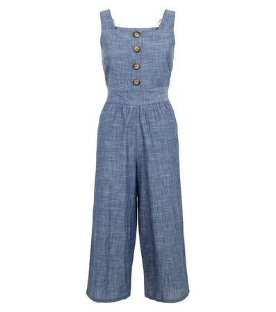 Blue Vanilla Blue Button Front Chambray Jumpsuit | New Look