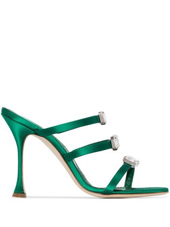 Shop green Manolo Blahnik Nudosa 105mm crystal-embellished mules with Express Delivery - Farfetch