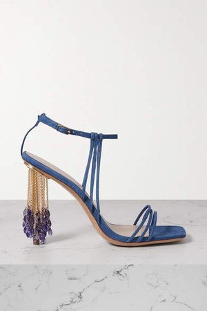 Embellished Suede Sandals - Blue