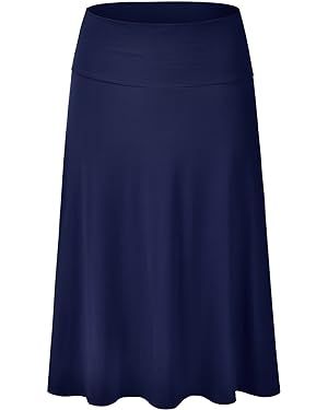 EIMIN Women's Solid Flared Lightweight Elastic Waist Classic Midi Skirt Navy 3XL at Amazon Women’s Clothing store