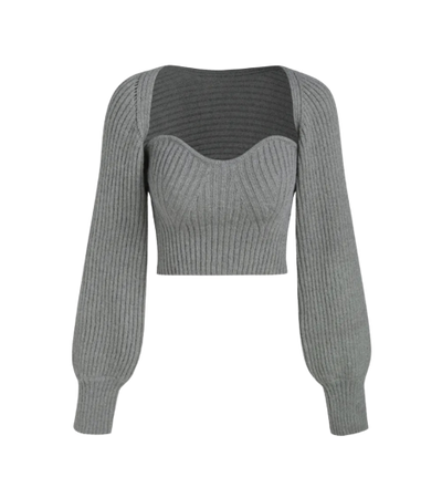 Two piece rib knit long sleeve crop top