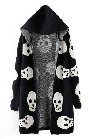 Skull Knitted Hooded Long Sleeves Black Cardigan | Fashion, Alternative fashion, Clothes