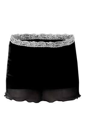 Black Sheer Mesh Lace Trim Low Rise Micro Mini Skirt $50