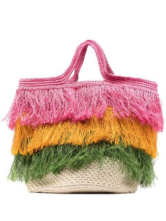 Shop pink & yellow Marni Market tassel-fringe tote bag with Express Delivery - Farfetch