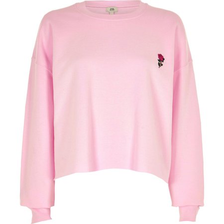 Pink rose embroidered sweatshirt - Hoodies / Sweatshirts - Tops - women