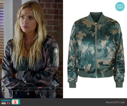 WornOnTV: Hanna’s lace-up top and camo bomber jacket on Pretty Little Liars | Ashley Benson | Clothes and Wardrobe from TV