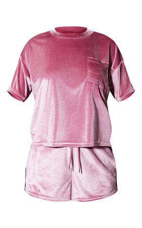 Pink Velour T-Shirt And Short Set - Two Piece Sets - Women's Clothing | PrettyLittleThing USA