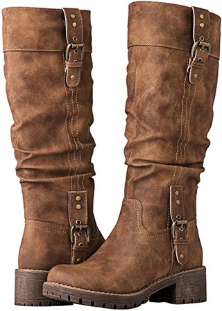 Amazon.com | GLOBALWIN Women's Chunky Heel Camel Knee High Riding Boots 10M | Knee-High
