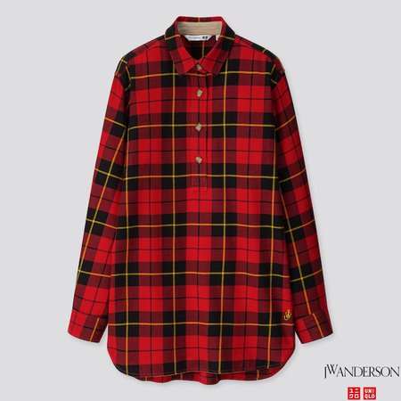 WOMEN FLANNEL CHECKED LONG-SLEEVE TUNIC (JW ANDERSON) | UNIQLO US RED