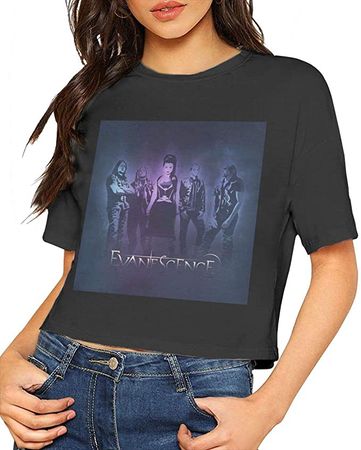 Amazon.com: Evanescence T Shirt Women Crop Top Sexy Dew Navel T-Shirt Short Sleeve Cotton Shirt Black: Clothing