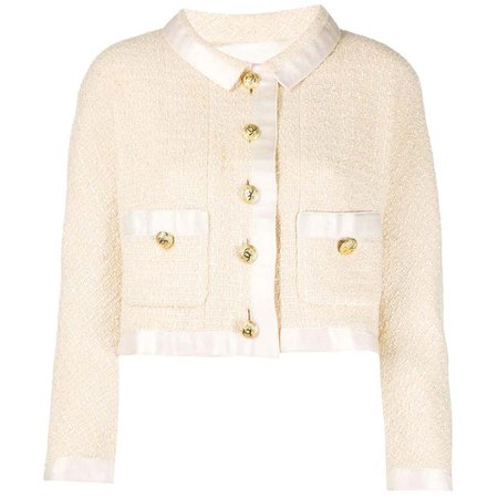 Chanel Cream Tweed Crop Jacket For Sale at 1stdibs