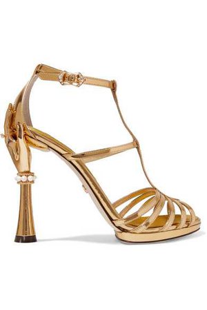 Dolce & Gabbana | Embellished mirrored-leather sandals | NET-A-PORTER.COM