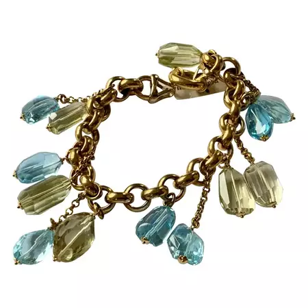 Italian 18 K Yellow Gold Charm Bracelet Blue Topaz an Lemon Citrines For Sale at 1stDibs | gold italian charm bracelet, lemon charm bracelet
