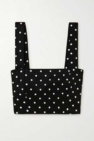 Black Cropped polka-dot stretch-knit top | Balmain | NET-A-PORTER
