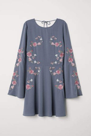Embroidered Dress - Blue