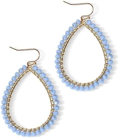 Amazon.com: Bohemian Beaded Statement Earrings Lightweight Sparkly Crystal Colorful Teardrop Dangle Earrings for Women-Blue: Clothing, Shoes & Jewelry