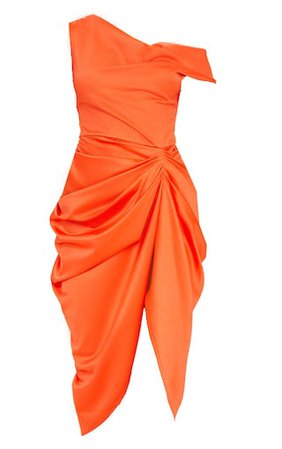 Bright Orange Off The Shoulder Draped Skirt Dress | PrettyLittleThing USA