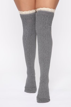 Simple Touch Over The Knee Socks - Grey