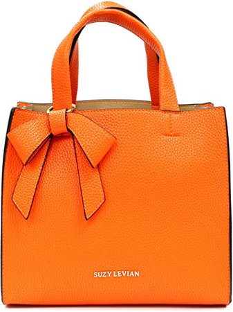 Suzy Levian Pebbled Orange Faux Leather Satchel with Bow: Handbags: Amazon.com