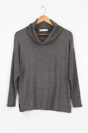 Charcoal Grey Sweater - Long Sleeve Sweater - Turtleneck Sweater - Lulus