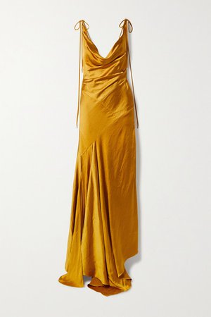 Aletta Asymmetric Draped Hammered-satin Gown - Gold