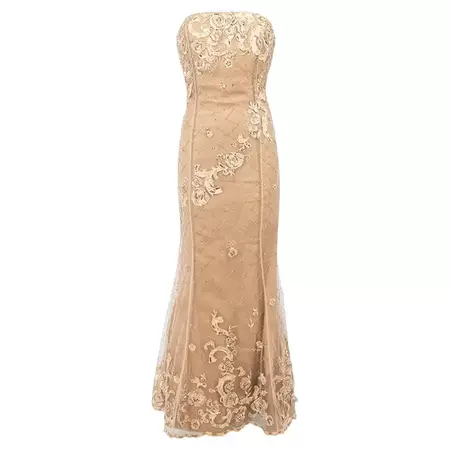 Jovani Women's Brown Strapless Beaded Gown For Sale at 1stDibs