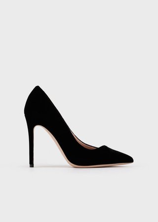 Velvety Leather Court Shoes With Asymmetric Top Line