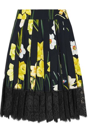 Dolce & Gabbana | Lace-trimmed pleated floral-print crepe mini skirt | NET-A-PORTER.COM