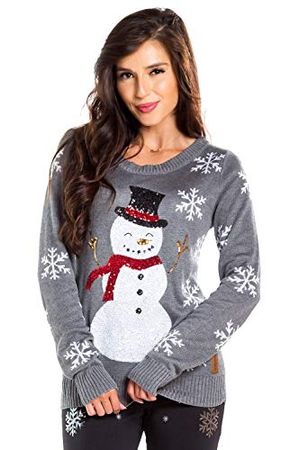 Amazon.com: Women's Sequin Snowman Christmas Sweater - Gray Snowflake Embellished Christmas Sweater: Gateway