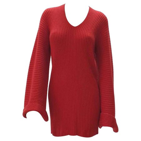 Chanel Red Cashmere Mini Twisted Dress For Sale at 1stDibs