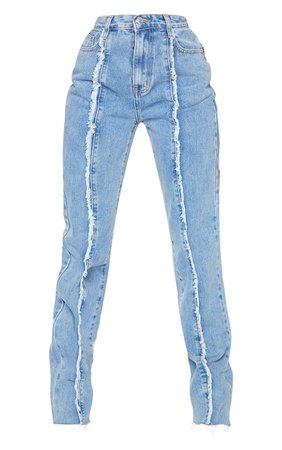 Vintage Wash Frayed Seam Long Leg Straight Jeans | PrettyLittleThing USA