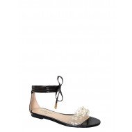 Alanna Black Lace Up Pearl Clear Sandals : Simmi Shoes