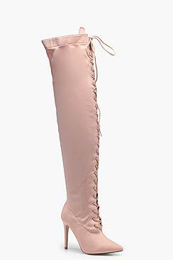 Lace Up Pointed Toe Over the Knee Boots