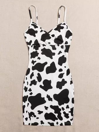 Surplice Neck Cow Print Bodycon Dress | SHEIN USA black
