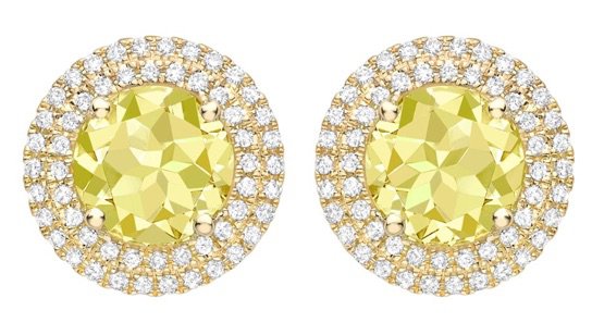 GRACE LEMON QUARTZ AND DIAMOND DOUBLE HALO EARRINGS IN YELLOW GOLD