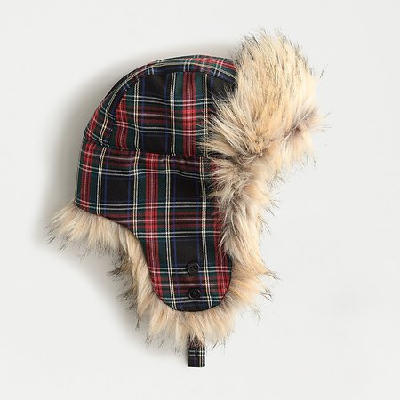 J.Crew: Trapper Hat In Stewart Tartan With Faux-fur Trim
