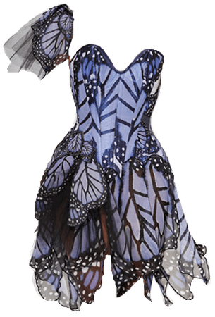 2012 Bibian Blue Indigo Butterfly Dress